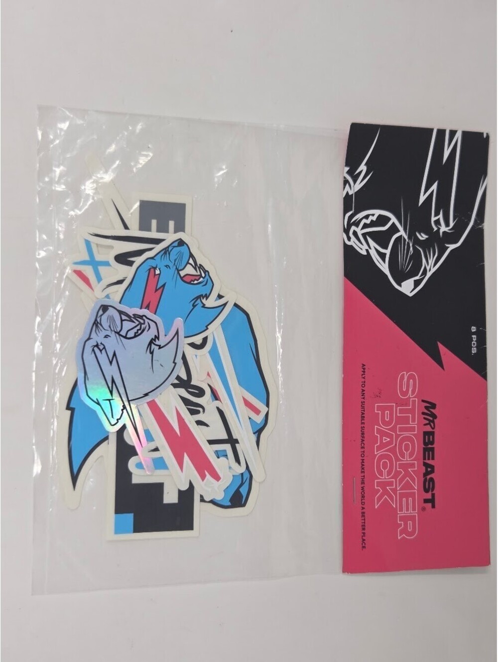 MrBeast Sticker Pack Blue Panther Holographic Decals Pink Black Packaging